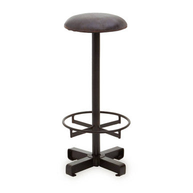 Orsina Buffalo Antique Blue Leather Bar Stool with Black Iron Base