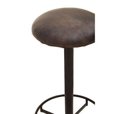 Orsina Buffalo Antique Blue Leather Bar Stool with Black Iron Base