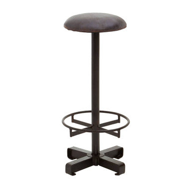 Orsina Buffalo Antique Blue Leather Bar Stool with Black Iron Base
