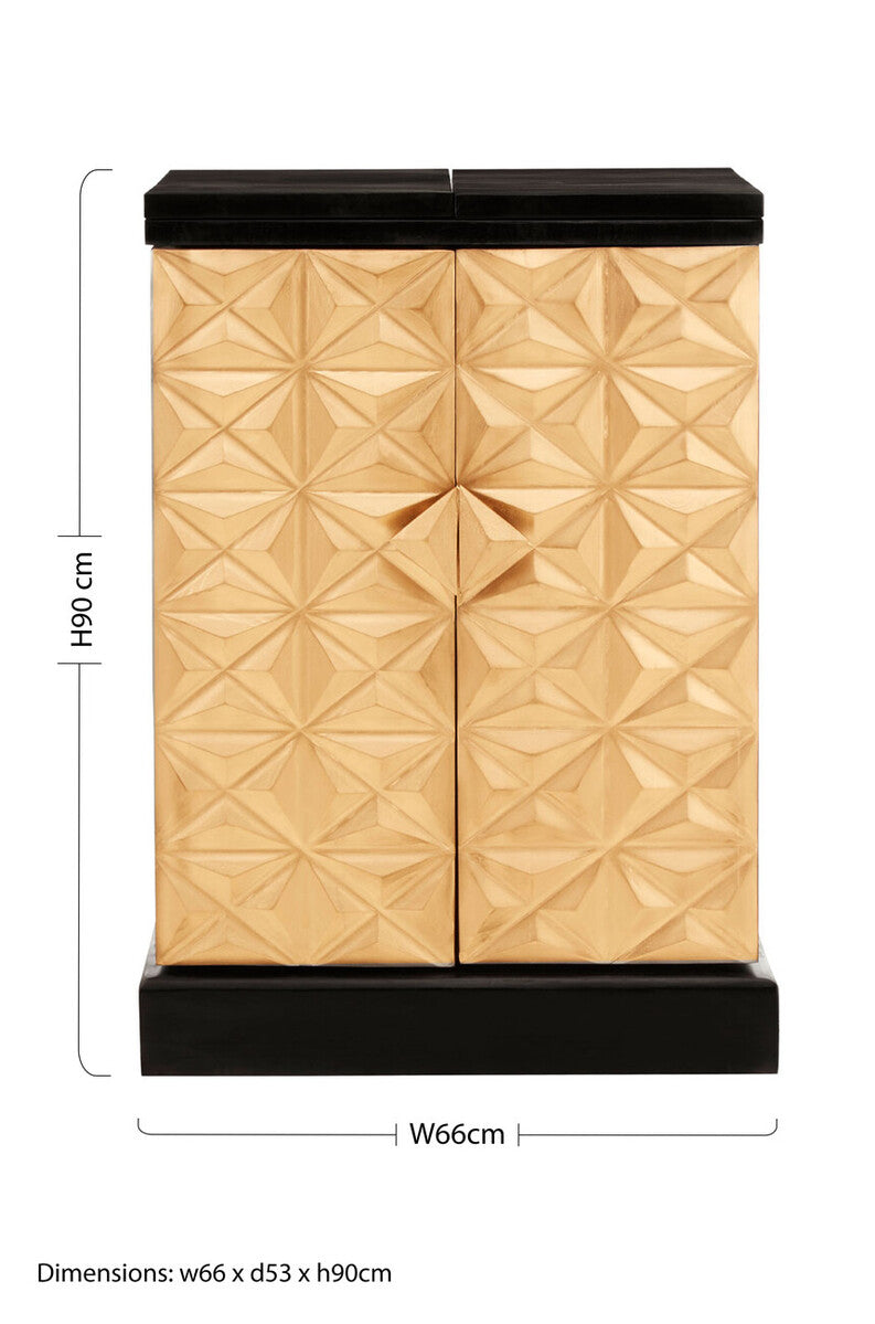 Orsina Malta Bar Unit – Black Mango Wood Cabinet with Gold Doors