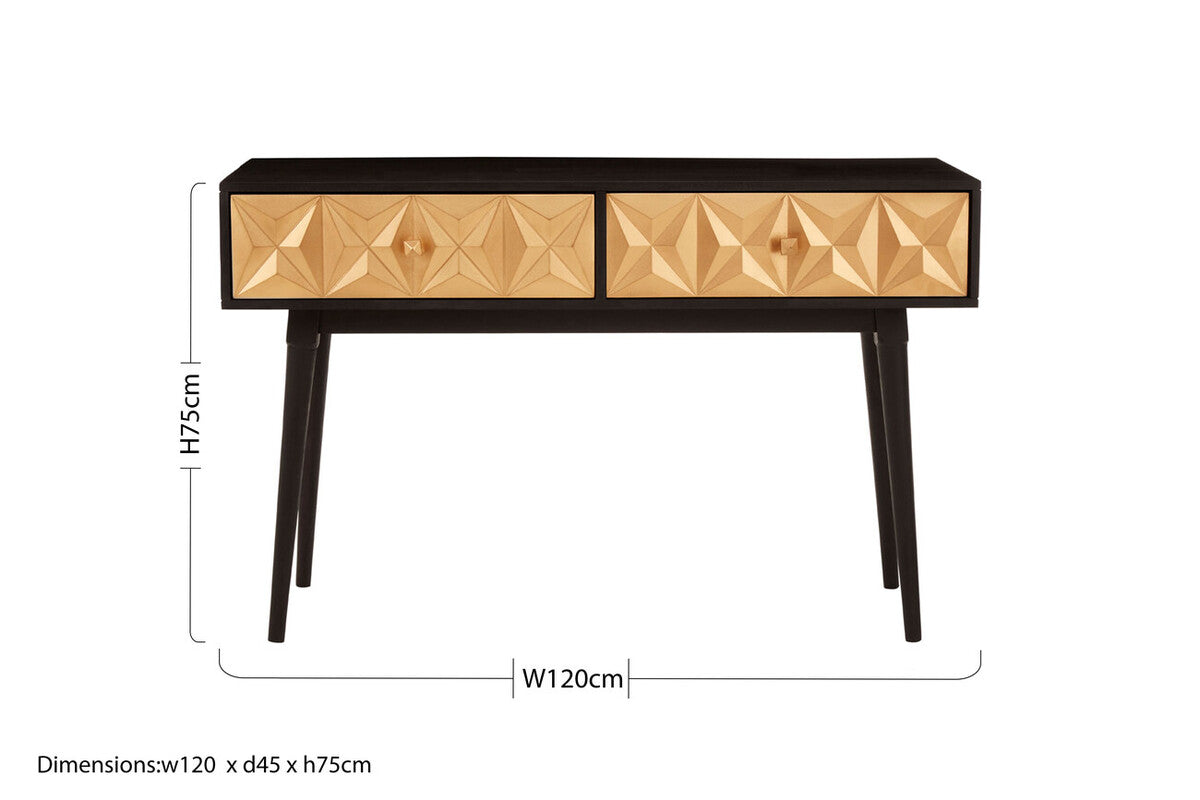 Orsina Malta Black Mango Wood Console Table with Gold Star Drawers