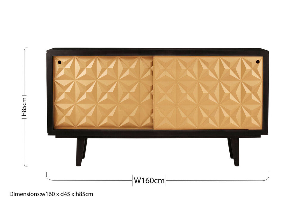 Orsina Malta Sideboard – Mango Wood Storage with Gold Sliding Doors