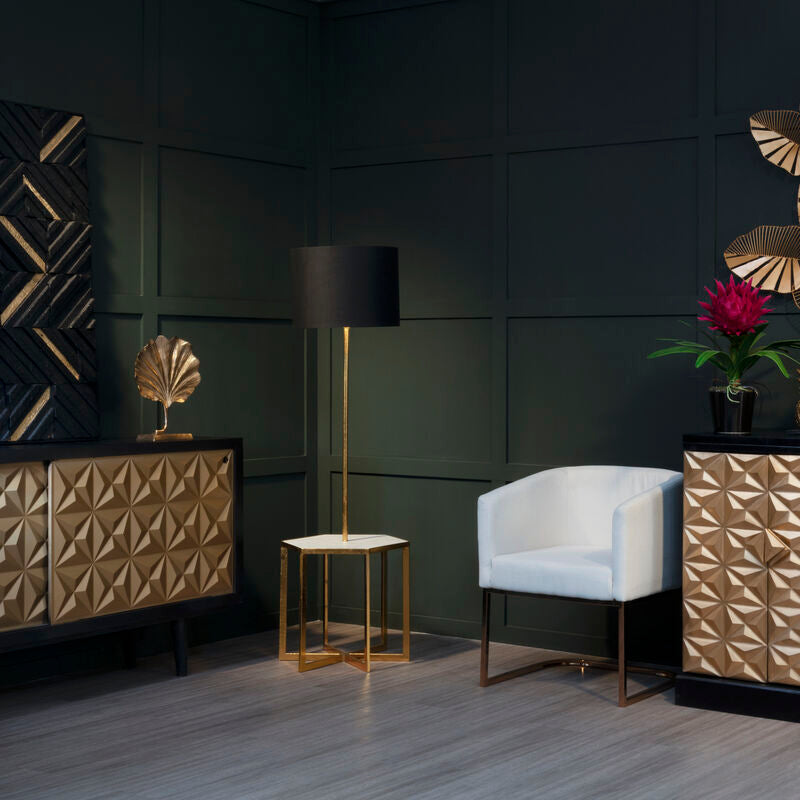 Orsina Malta Sideboard – Mango Wood Storage with Gold Sliding Doors