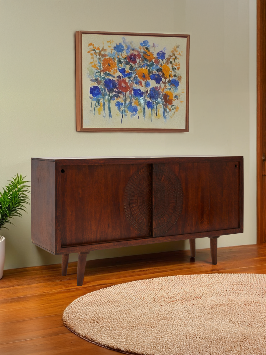 Orsina Vence Mango Wood Sideboard – Carved Brown Wooden Buffet