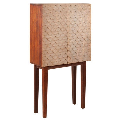 Orsina Coastal Mango Wood Storage Cabinet | Art Deco Patterned Doors
