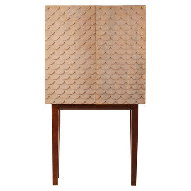 Orsina Coastal Mango Wood Storage Cabinet | Art Deco Patterned Doors