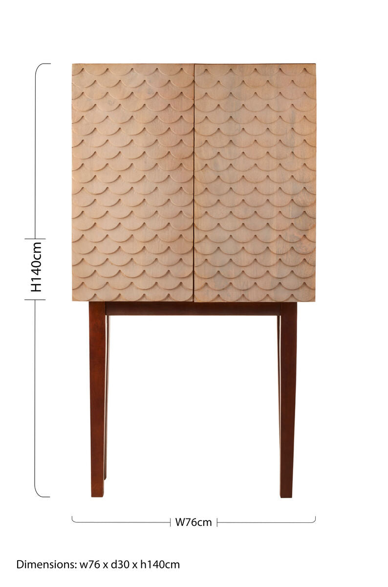 Orsina Coastal Mango Wood Storage Cabinet | Art Deco Patterned Doors