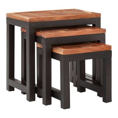 Orsina Acacia Wood Nesting Tables – Set of 3 with Black Metal Legs