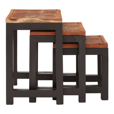 Orsina Acacia Wood Nesting Tables – Set of 3 with Black Metal Legs