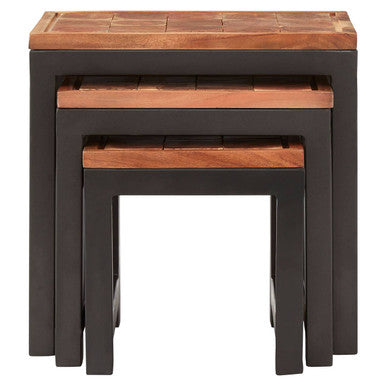 Orsina Acacia Wood Nesting Tables – Set of 3 with Black Metal Legs