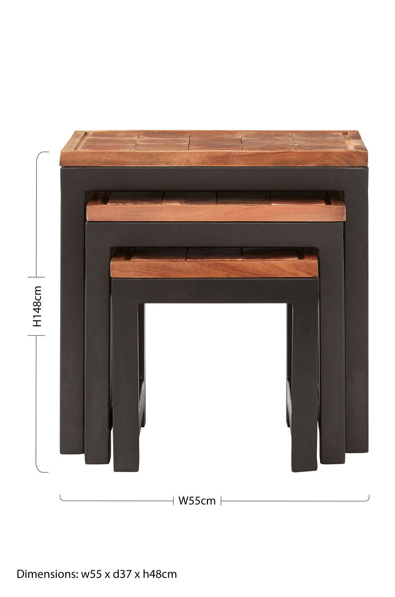 Orsina Acacia Wood Nesting Tables – Set of 3 with Black Metal Legs