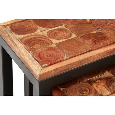 Orsina Acacia Wood Nesting Tables – Set of 3 with Black Metal Legs