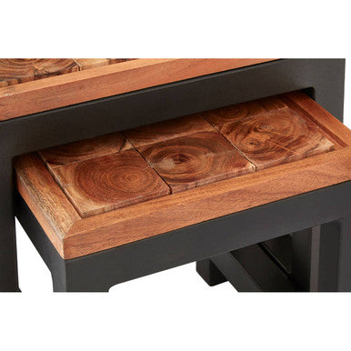 Orsina Acacia Wood Nesting Tables – Set of 3 with Black Metal Legs