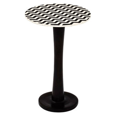 Orsina Geometric Acacia Wood Bar Table | Black and White Pedestal
