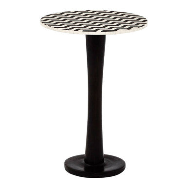 Orsina Geometric Acacia Wood Bar Table | Black and White Pedestal