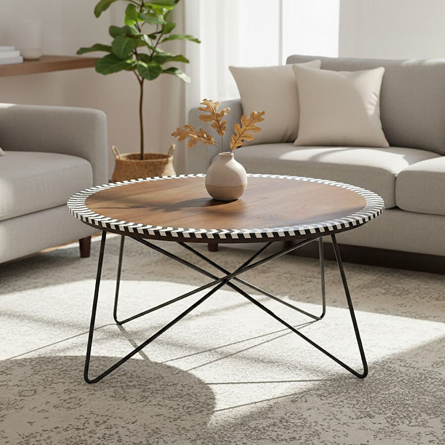 Orsina Artisan Acacia Wood Coffee Table – Dark Brown with Hairpin Legs