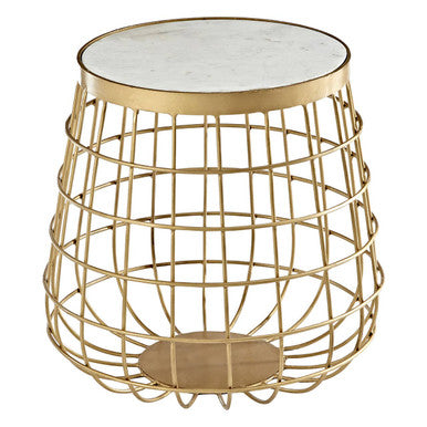 Orsina Nirav Round White Marble Side Table | Gold Brass Metal Base