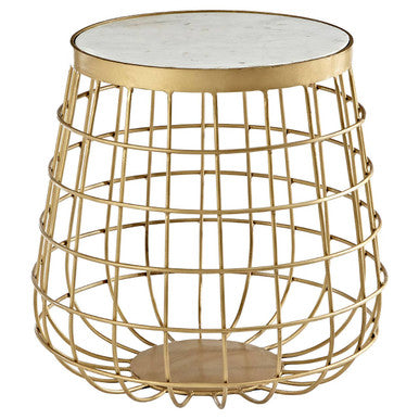 Orsina Nirav Round White Marble Side Table | Gold Brass Metal Base