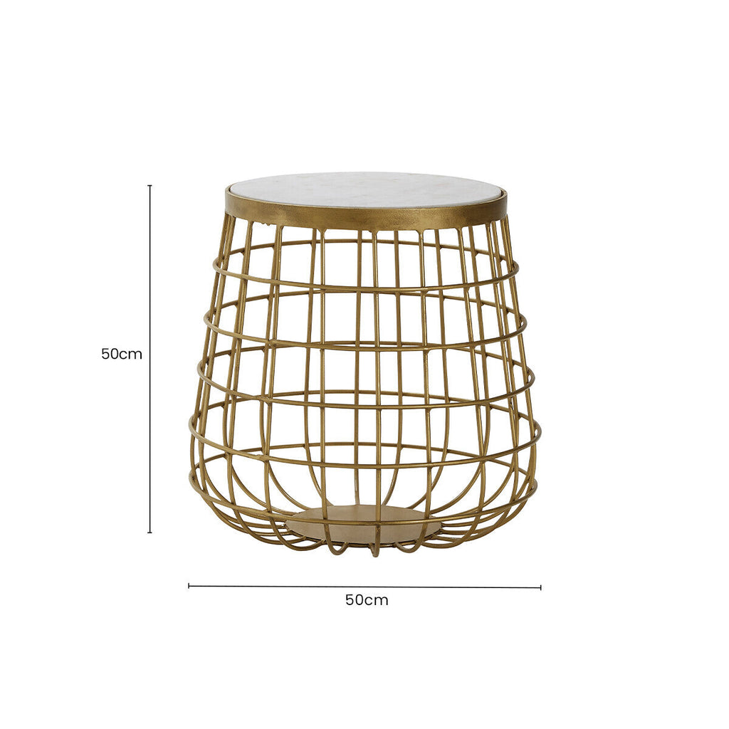 Orsina Nirav Round White Marble Side Table | Gold Brass Metal Base