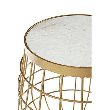 Orsina Nirav Round White Marble Side Table | Gold Brass Metal Base