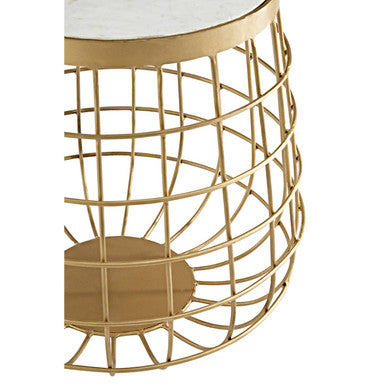 Orsina Nirav Round White Marble Side Table | Gold Brass Metal Base