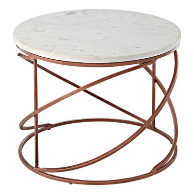 Orsina Nirav Round Marble Coffee Table – White & Copper Iron Frame