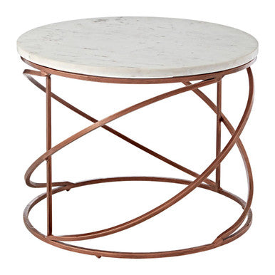 Orsina Nirav Round Marble Coffee Table – White & Copper Iron Frame