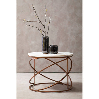 Orsina Nirav Round Marble Coffee Table – White & Copper Iron Frame