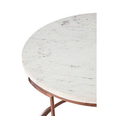 Orsina Nirav Round Marble Coffee Table – White & Copper Iron Frame