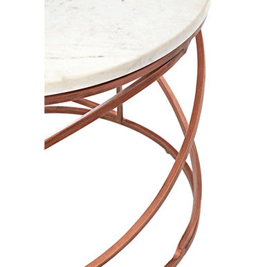Orsina Nirav Round Marble Coffee Table – White & Copper Iron Frame