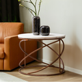 Orsina Nirav Round Marble Coffee Table – White & Copper Iron Frame