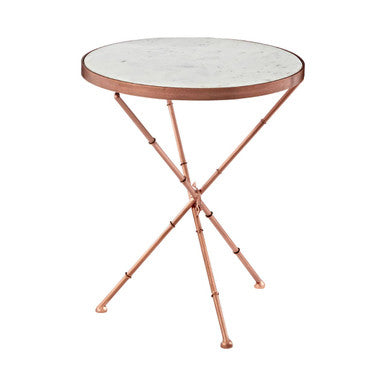 Orsina Nirav White Marble Side Table – Copper Cross Leg Accent Table