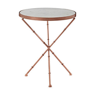 Orsina Nirav White Marble Side Table – Copper Cross Leg Accent Table