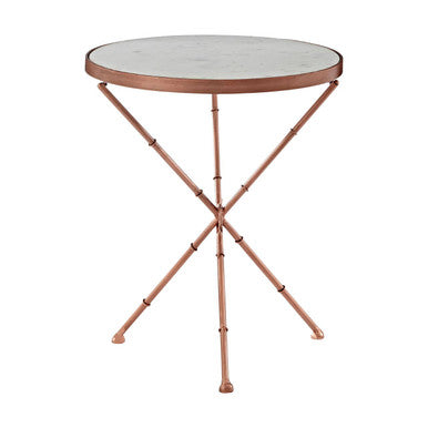 Orsina Nirav White Marble Side Table – Copper Cross Leg Accent Table