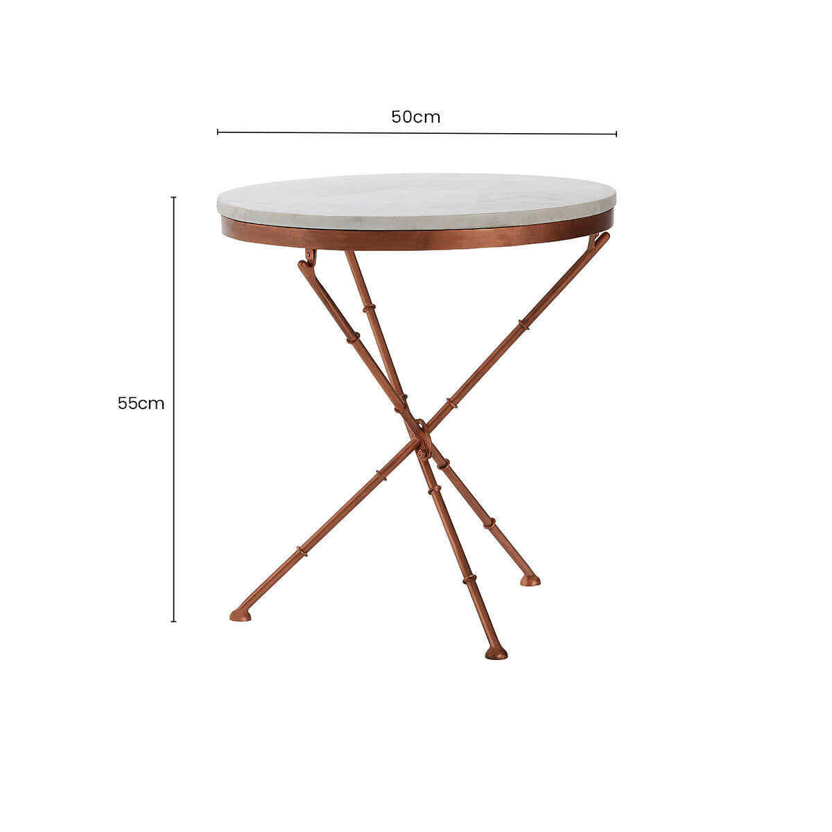 Orsina Nirav White Marble Side Table – Copper Cross Leg Accent Table