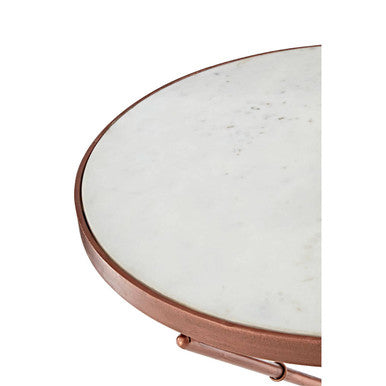 Orsina Nirav White Marble Side Table – Copper Cross Leg Accent Table