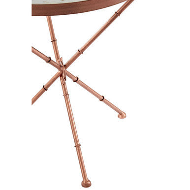 Orsina Nirav White Marble Side Table – Copper Cross Leg Accent Table