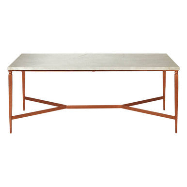 Orsina Nirav White Marble Coffee Table with Copper Iron Legs