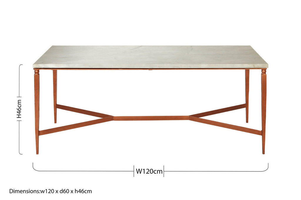 Orsina Nirav White Marble Coffee Table with Copper Iron Legs