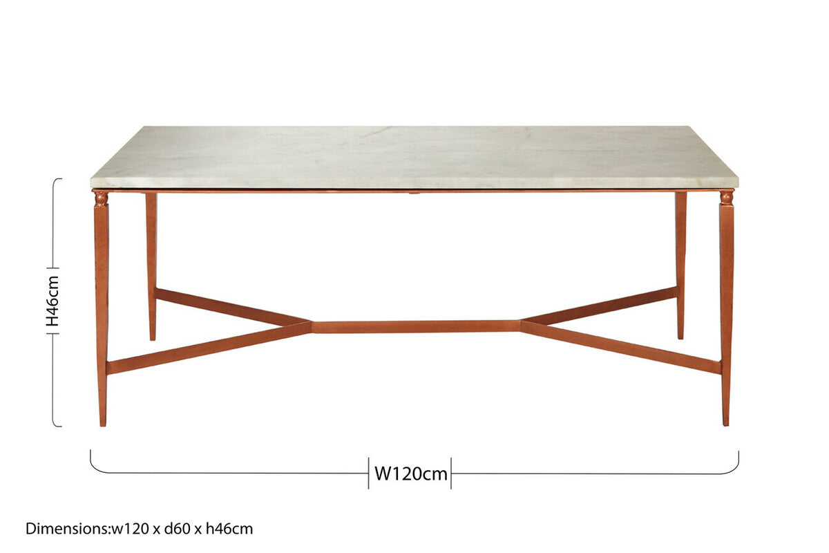 Orsina Nirav White Marble Coffee Table with Copper Iron Legs