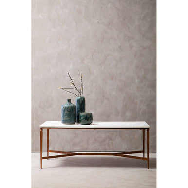 Orsina Nirav White Marble Coffee Table with Copper Iron Legs