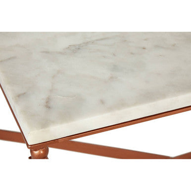 Orsina Nirav White Marble Coffee Table with Copper Iron Legs