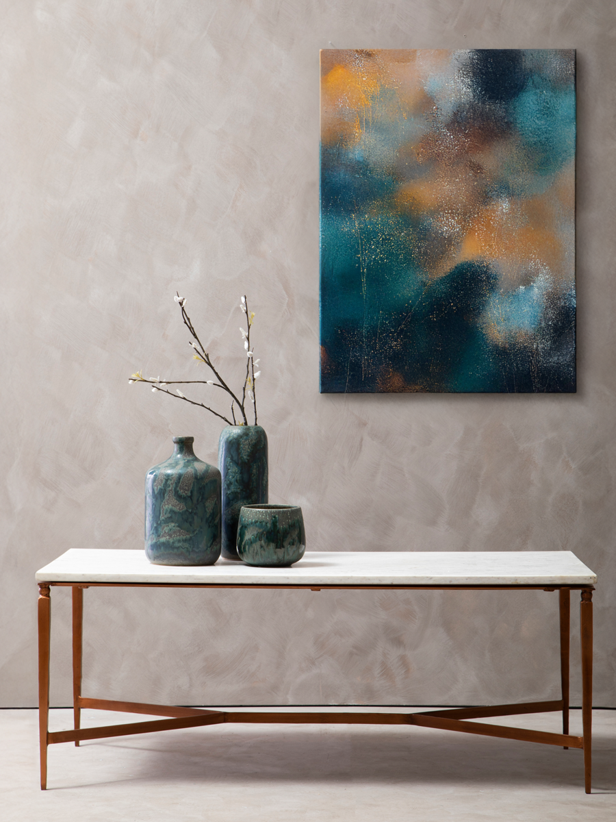 Orsina Nirav White Marble Coffee Table with Copper Iron Legs