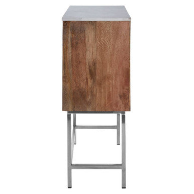 Orsina Nirav Geometric Wood Cabinet with White Marble Top and Iron Legs