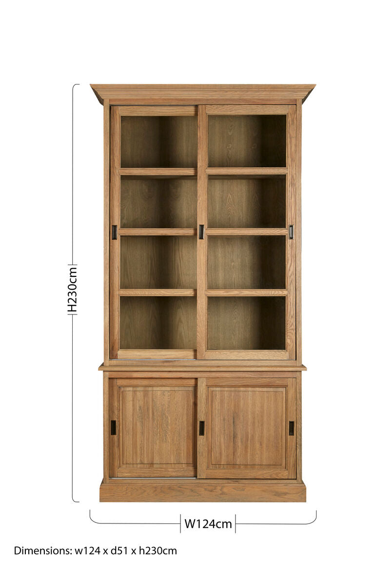 Orsina Lyon Oak Wood Tall Cabinet – Sliding Glass Doors & Grey Finish