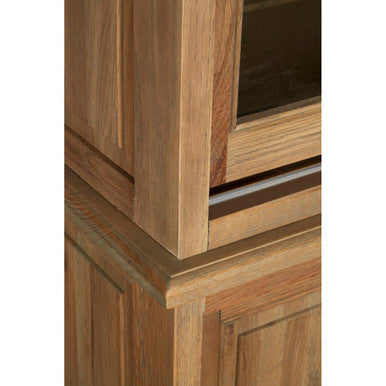 Orsina Lyon Oak Wood Tall Cabinet – Sliding Glass Doors & Grey Finish