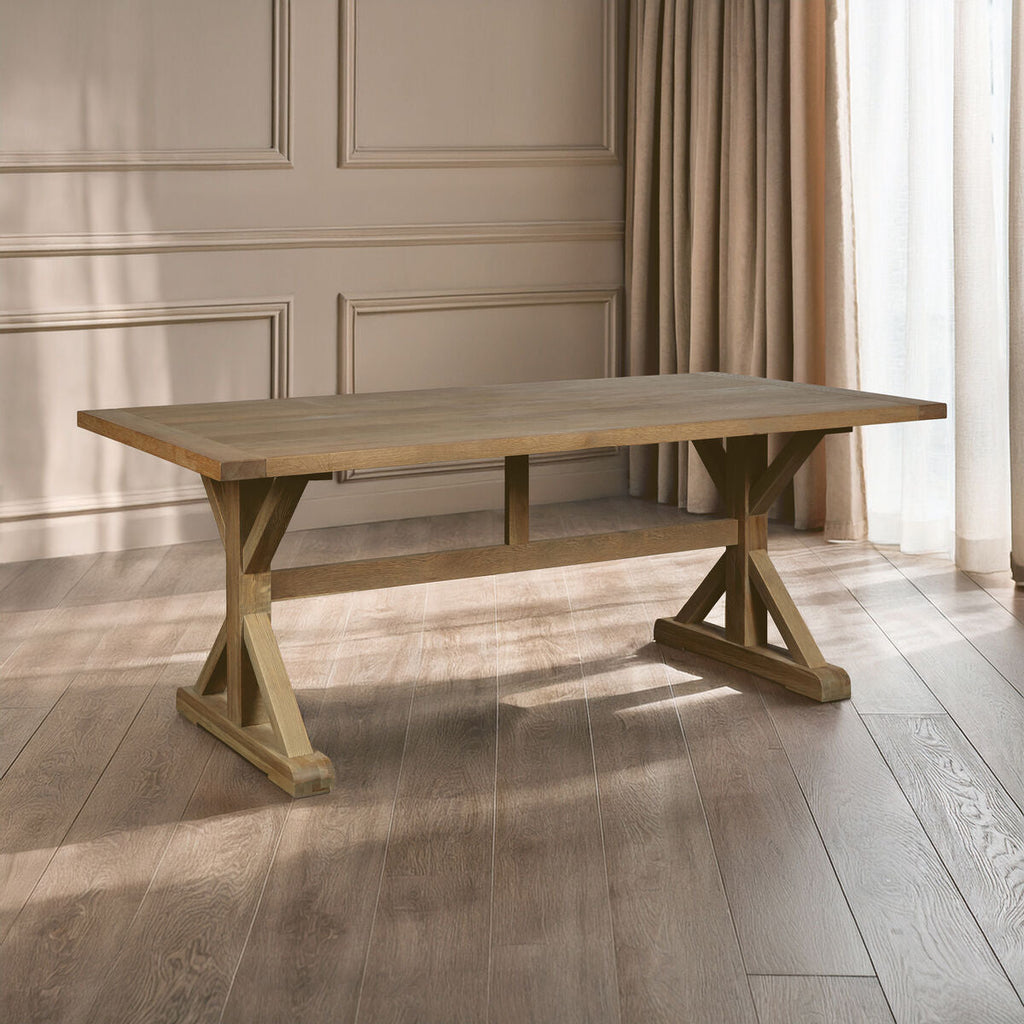 Orsina Lyon Aged Grey Oak Dining Table – Solid Wood Cross Base