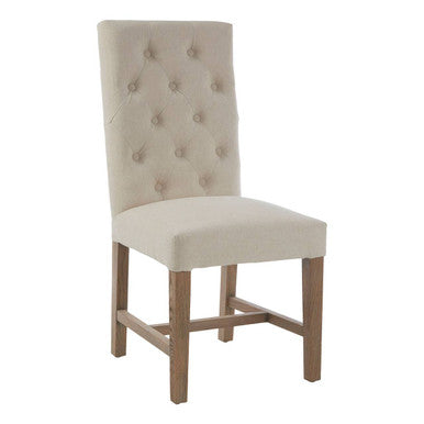 Orsina Lyon Beige Linen Dining Chair – Tufted Back with Oak Legs