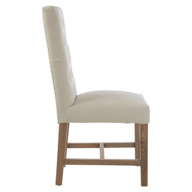 Orsina Lyon Beige Linen Dining Chair – Tufted Back with Oak Legs