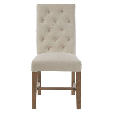 Orsina Lyon Beige Linen Dining Chair – Tufted Back with Oak Legs